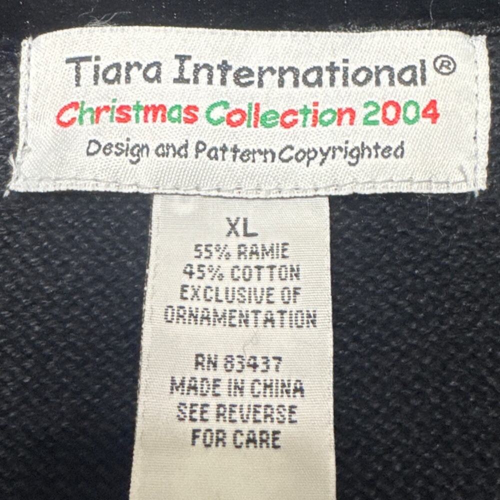 Tiara International Christmas Cardigan XL Poinsettia Embroidered Velvet Y2K 2004 - Picture 8 of 9